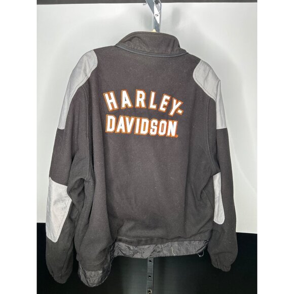 Harley-Davidson Mens Fleece Jacket XL Black & Gray Nylon Polyester Embroidered L - Picture 5 of 9